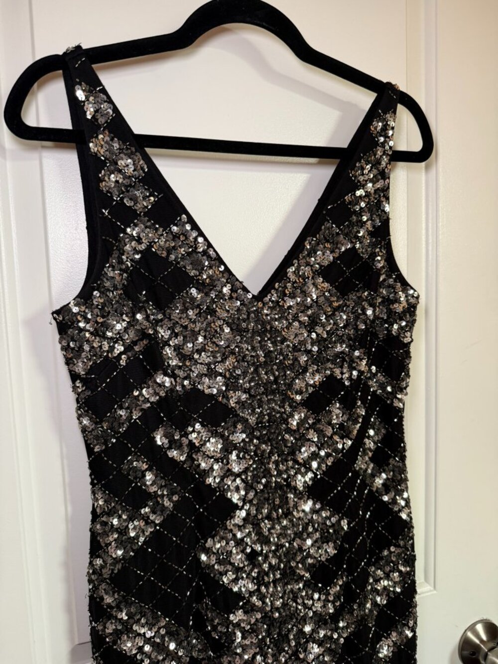 Vintage Sequin Geometric Bodycon Mini Dress Party Cocktail New Years Eve Holiday - Picture 9 of 10